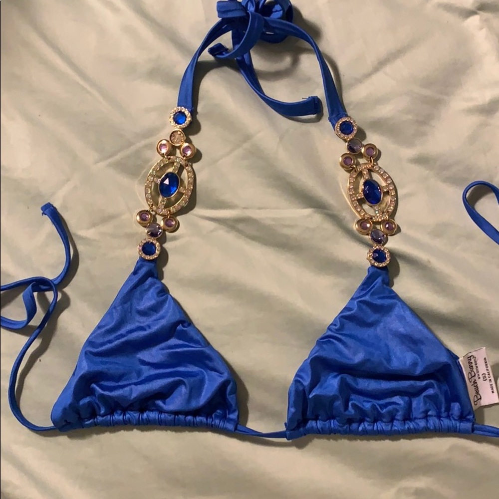 Blue rhinestone bikini top, Beach Bunny Swimwear